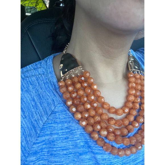 Large bead necklace big burnt orange statement chunky sienna bead caramel big - Picture 3 of 5